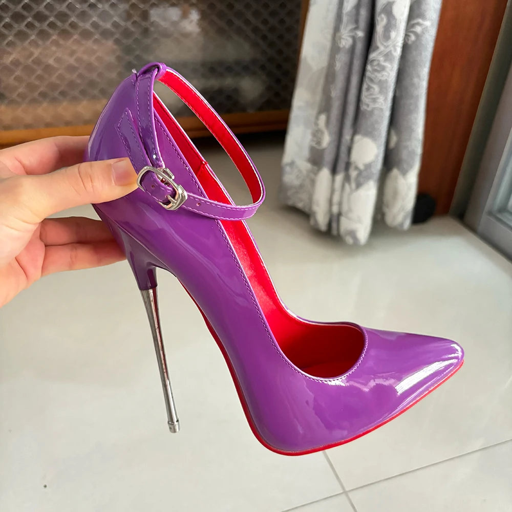 16cm Red Inside Stiletto Heels - Fetish Candy Color Ankle Strap Pumps for Y2K Fashion