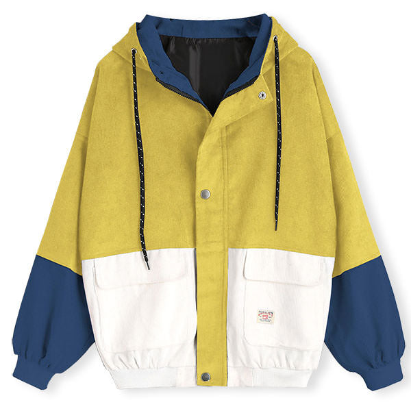 90s Grunge Y2K Corduroy Hooded Jacket - Comfy Vintage Aesthetic Outerwear for Trendy Looks