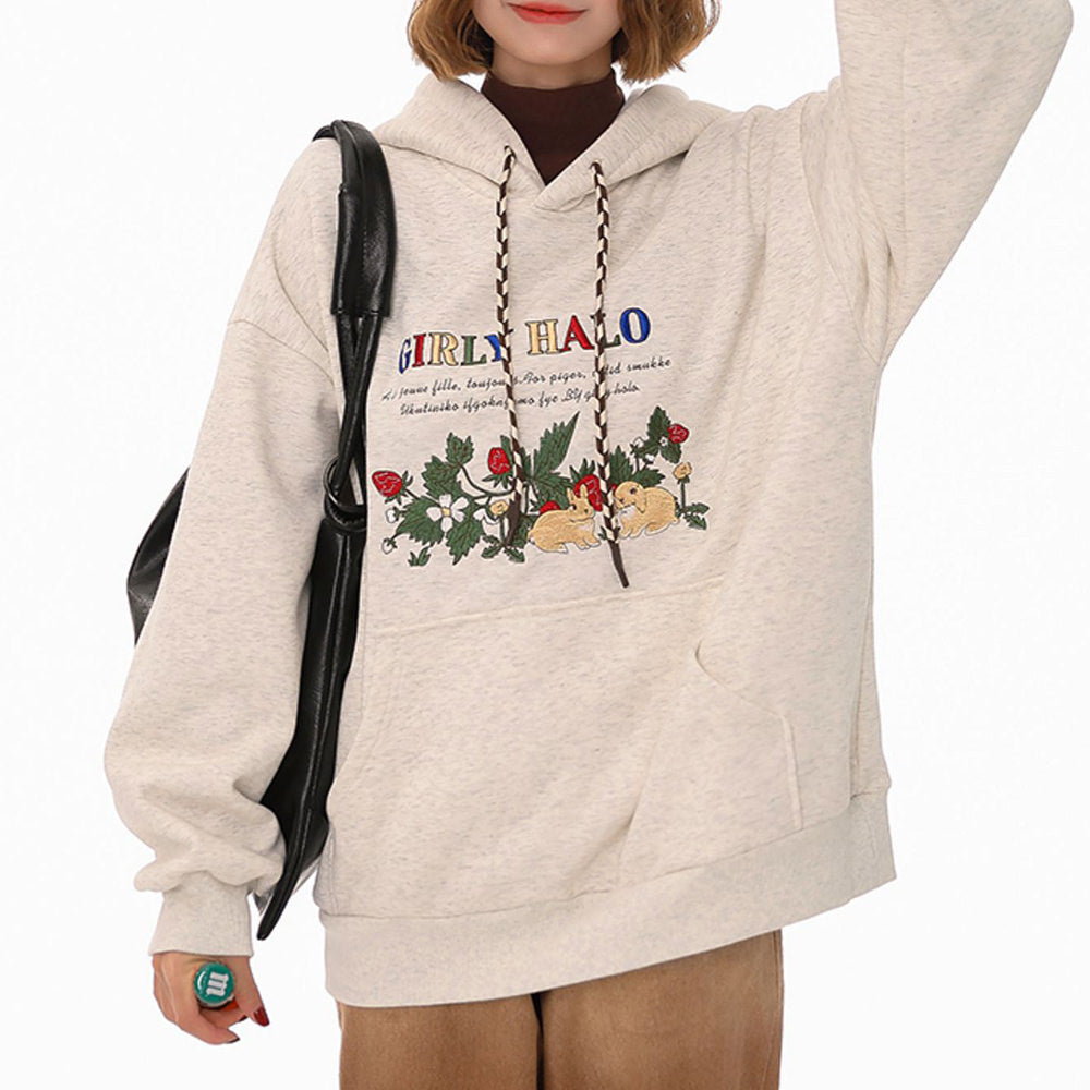 Bunny Embroidery Y2K Cottagecore Hoodie - Cute Pastel Aesthetic for Cozy Vibes