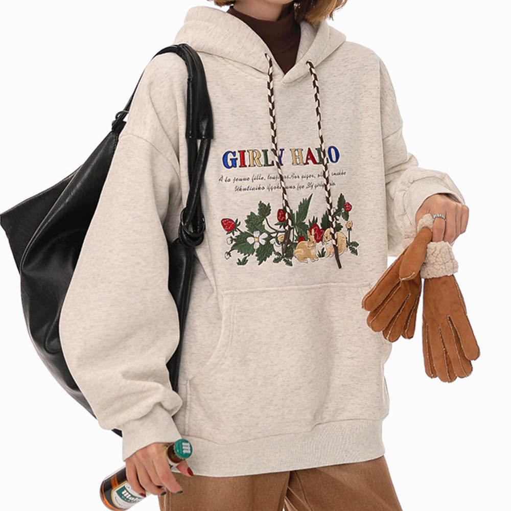 Bunny Embroidery Y2K Cottagecore Hoodie - Cute Pastel Aesthetic for Cozy Vibes