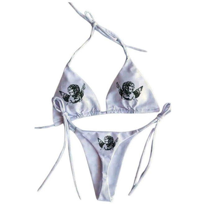 Cherub Print Y2K Aesthetic Bikini Set - Cute Pastel Goth Swimwear for Summer Vibes