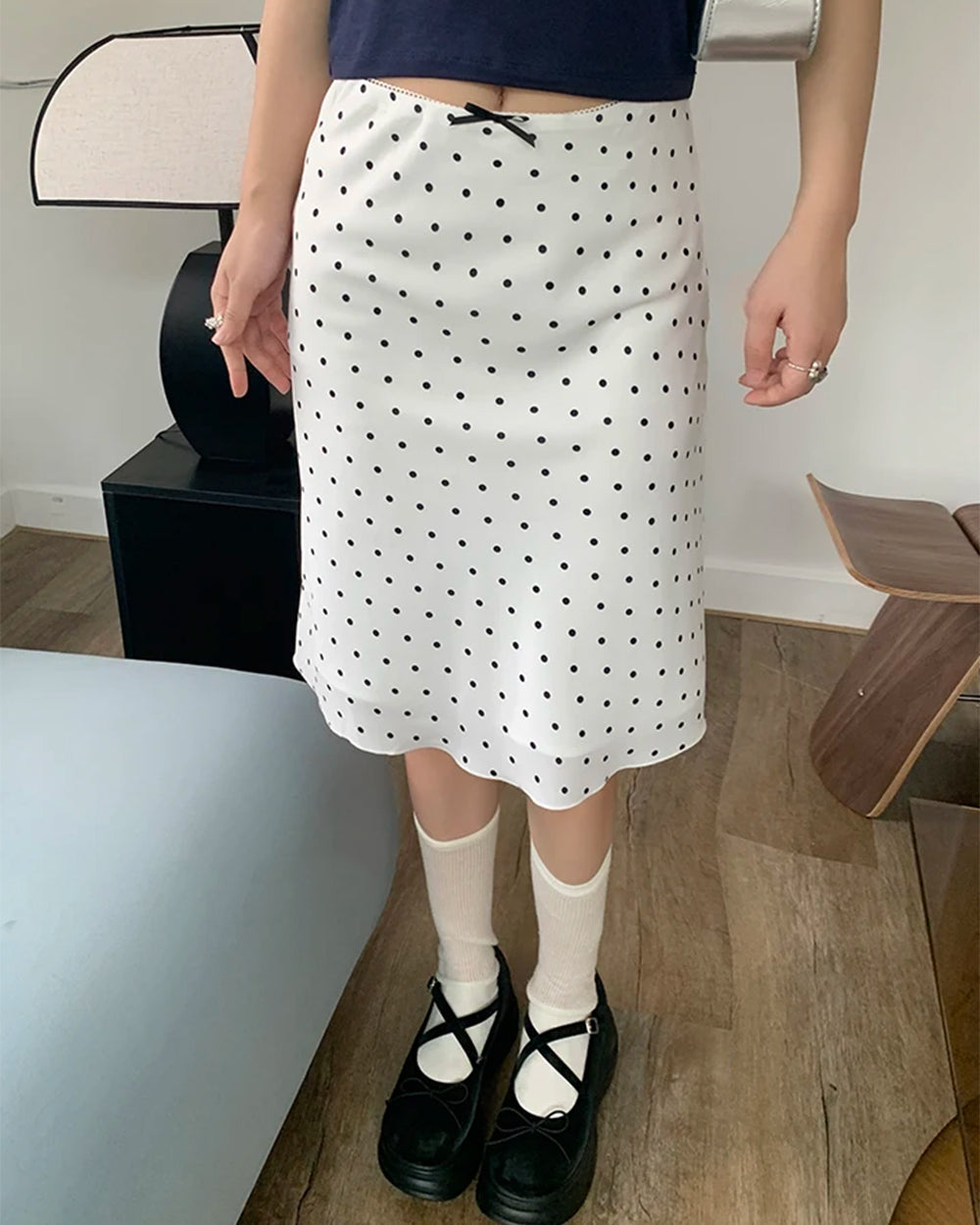 Chic Satin Polka Dot Midi Skirt for Y2K Fashion, Coquette Aesthetic & Grunge Style