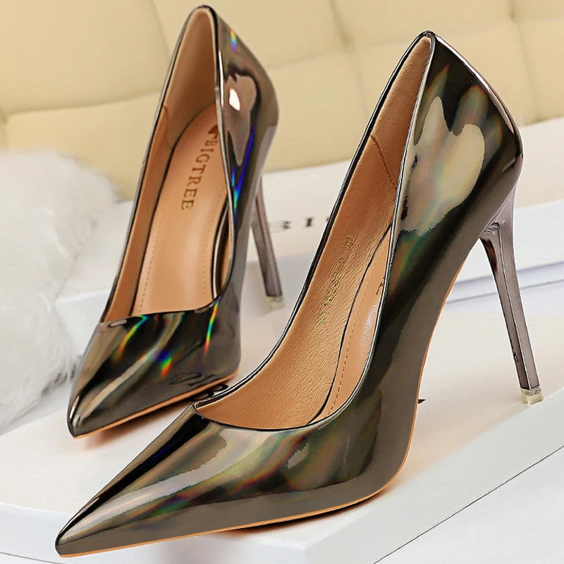 Chic Y2K Patent Leather Pumps - Sexy High Heels for Grunge Aesthetic & Coquette Style