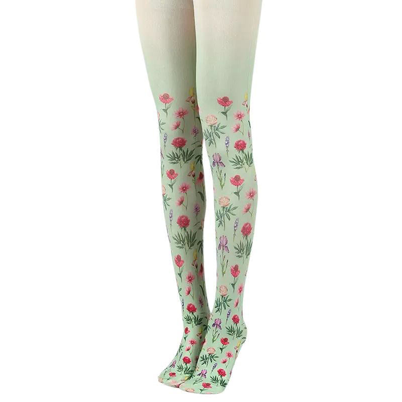 Cottagecore Aesthetic Floral Print Tights for Y2K Fashion and Grunge Style Outfits