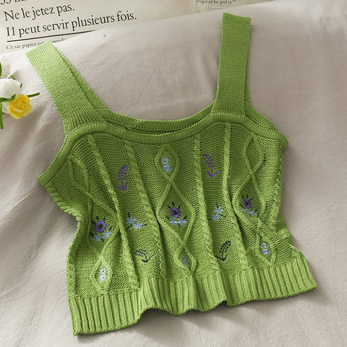 Cottagecore Aesthetic Knit Tank Top - Y2K Fashion Cute Crop Top for Cozy Fall Vibes