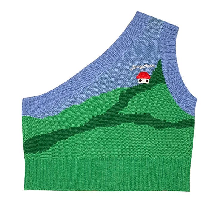 Cottagecore Aesthetic One-Shoulder Knit Vest - Y2K Fashion Cute Top for Cozy Fall Vibes