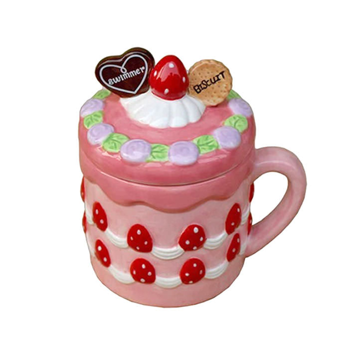 Cottagecore Aesthetic Strawberry Cookies Ceramic Mug | Cute Pastel Goth Drinkware