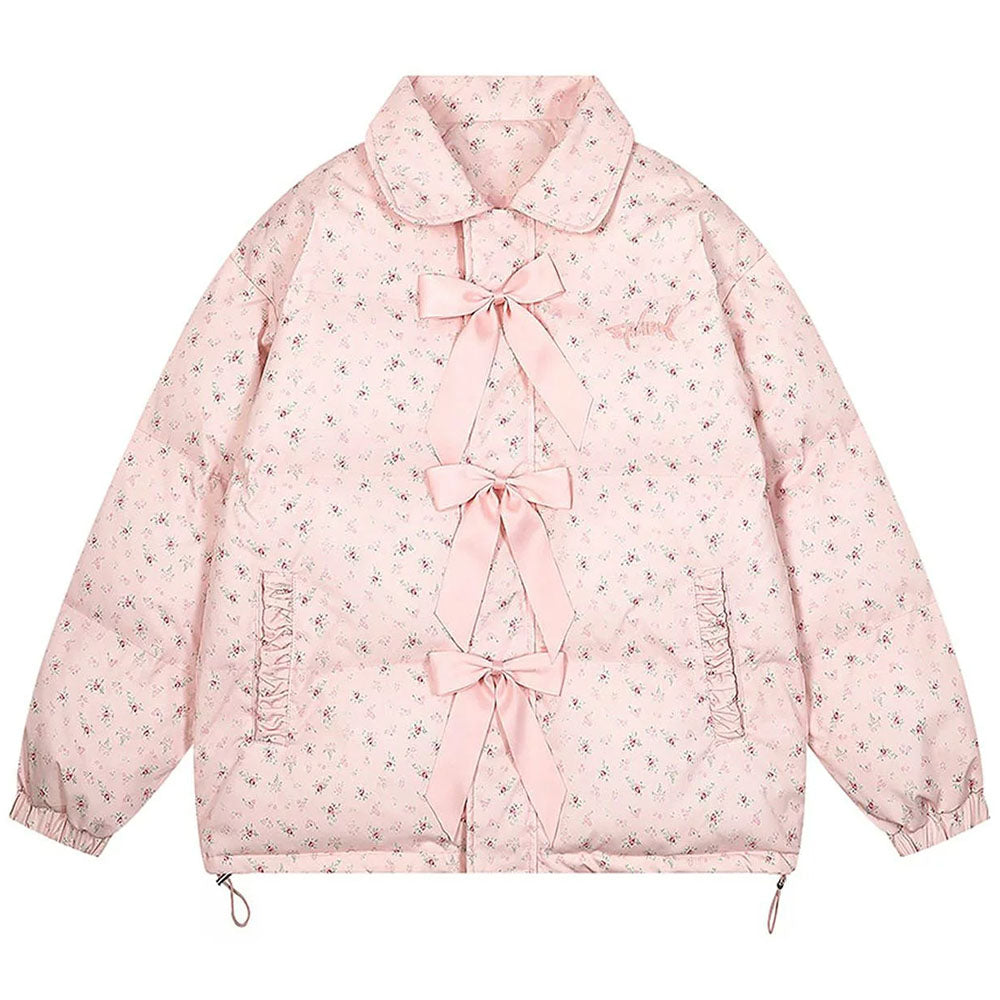 Cottagecore Cream Floral Padded Jacket - Y2K Aesthetic Outerwear for Cozy Fall Vibes