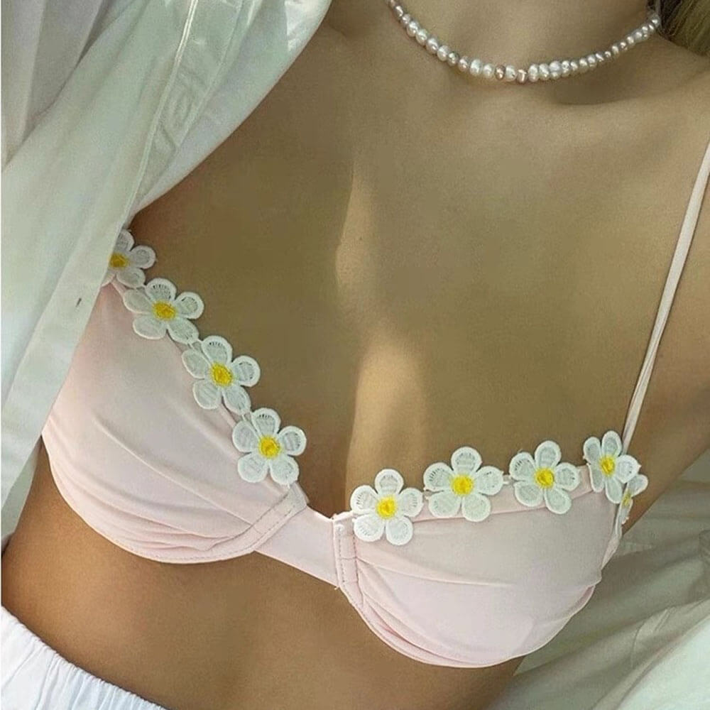 Cottagecore Daisy Bralette Top | Y2K Aesthetic Cute Crop Top for Grunge & Coquette Styles