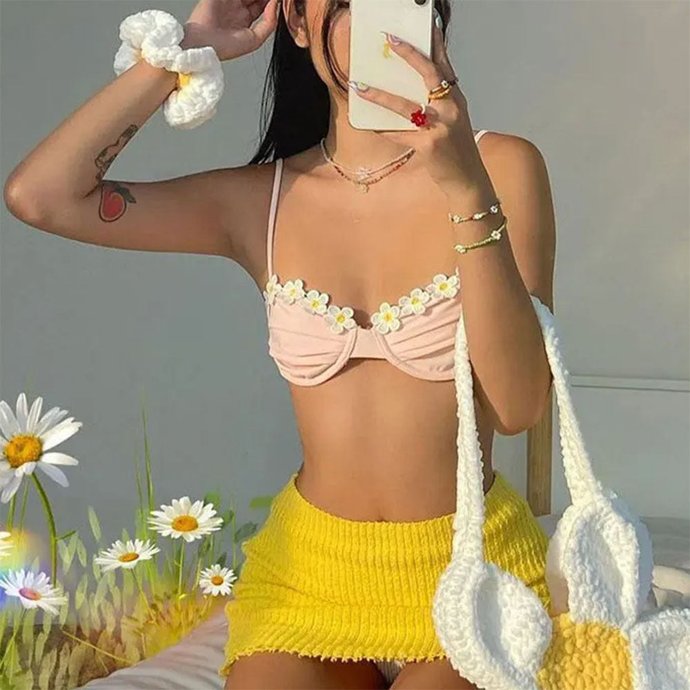Cottagecore Daisy Bralette Top | Y2K Aesthetic Cute Crop Top for Grunge & Coquette Styles