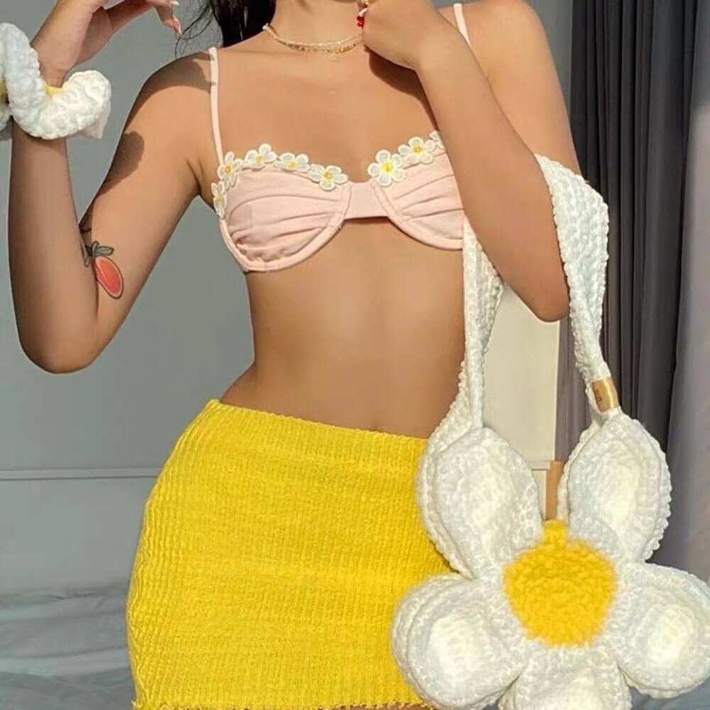 Cottagecore Daisy Bralette Top | Y2K Aesthetic Cute Crop Top for Grunge & Coquette Styles