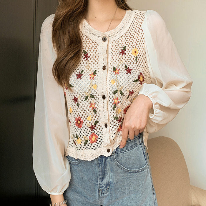 Cottagecore Floral Cardigan - Y2K Aesthetic Cozy Layering Piece for Vintage Style Lovers