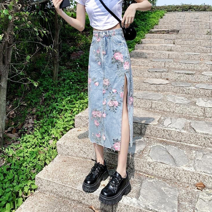 Cottagecore Floral Denim Skirt - Y2K Aesthetic, Grunge Style, Cute & Comfy Fashion