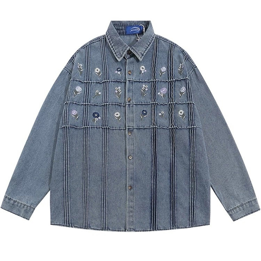 Cottagecore Floral Embroidery Denim Jacket - Y2K Aesthetic Grunge Style Outerwear