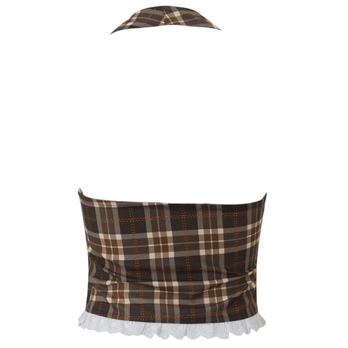 Cottagecore Plaid Halter Top - Y2K Aesthetic Cute Crop Top for Grunge & Coquette Style
