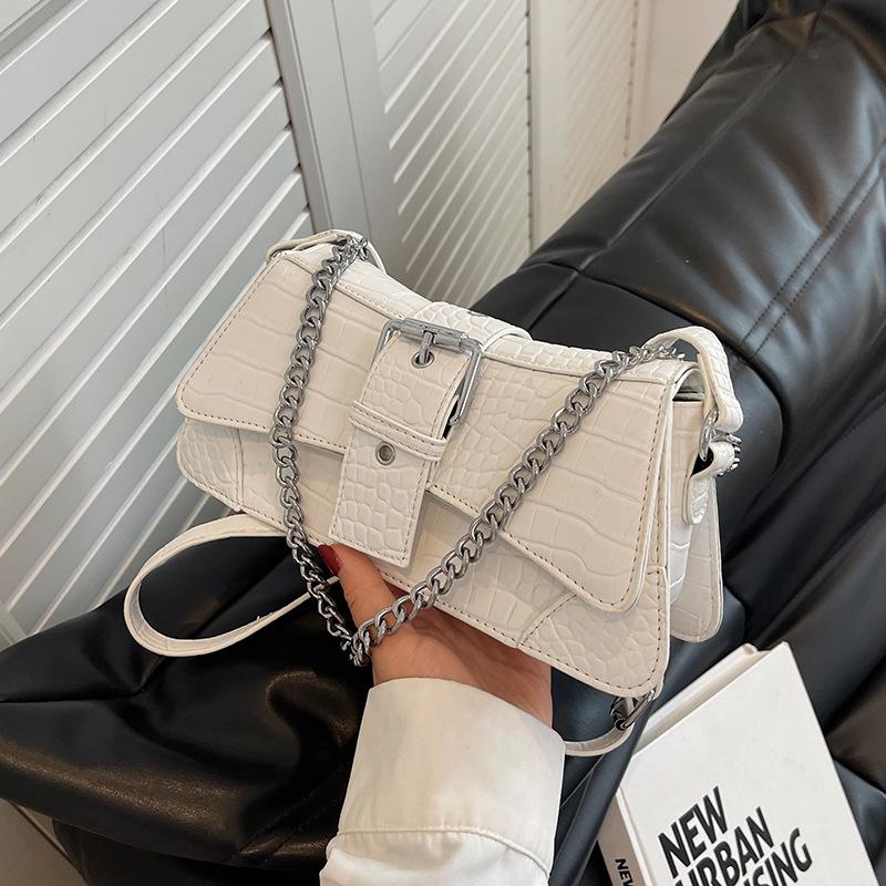 Crocodile Print Crossbody Purse with Solid Metal Chain - Y2K Aesthetic Fashion Must-Have