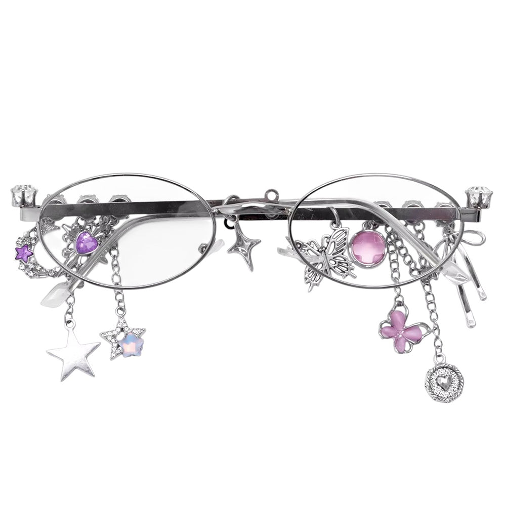 Fairycore Oval Sunglasses with Charms | Y2K Aesthetic Accessories for Cute Outfits