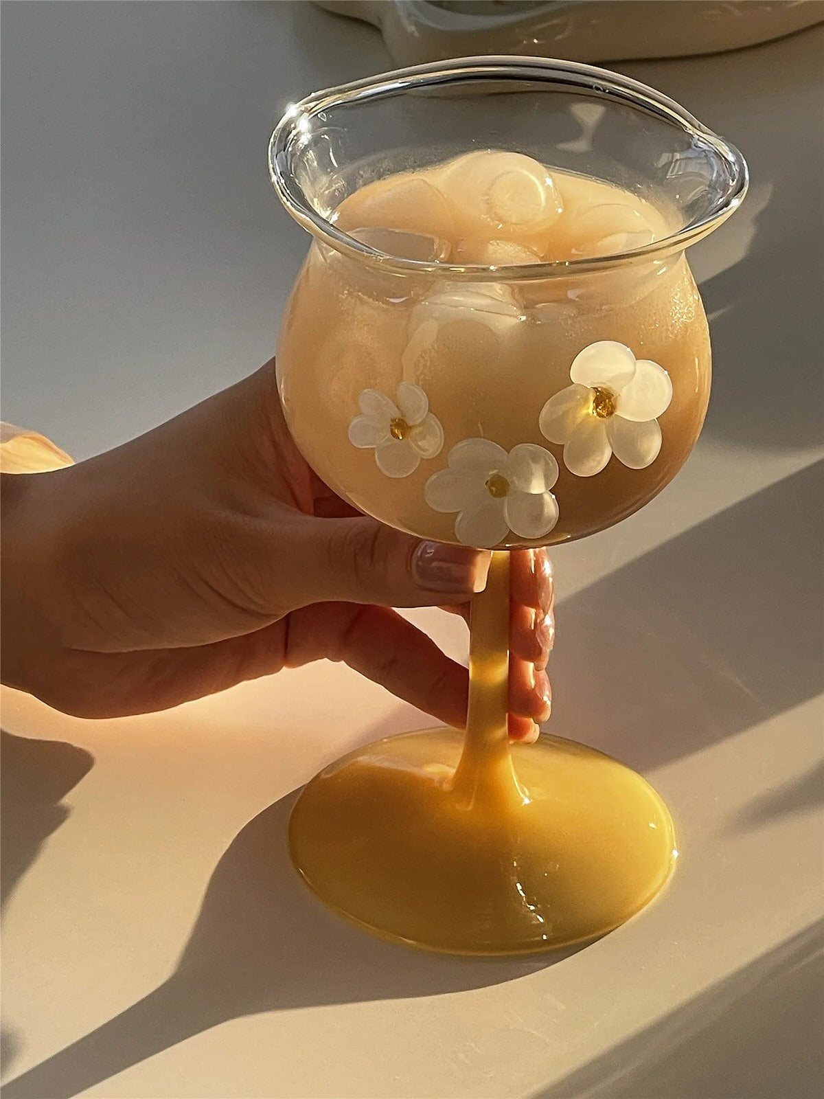 Flower-Designed Asymmetric Aesthetic Glass - Y2K Fashion & Coquette Style Decor