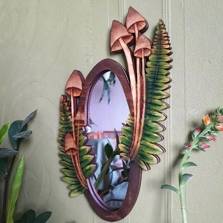 Forest Mushroom Wooden Mirror - Y2K Aesthetic Decor for Cozy Cottagecore Rooms