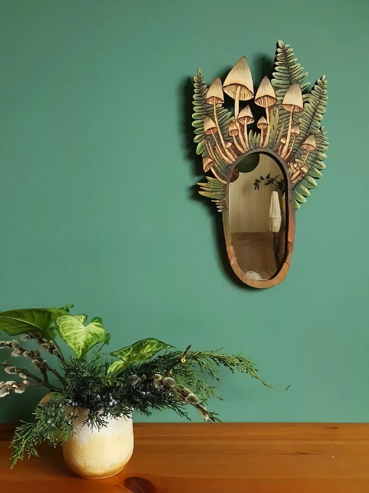 Forest Mushroom Wooden Mirror - Y2K Aesthetic Decor for Cozy Cottagecore Rooms