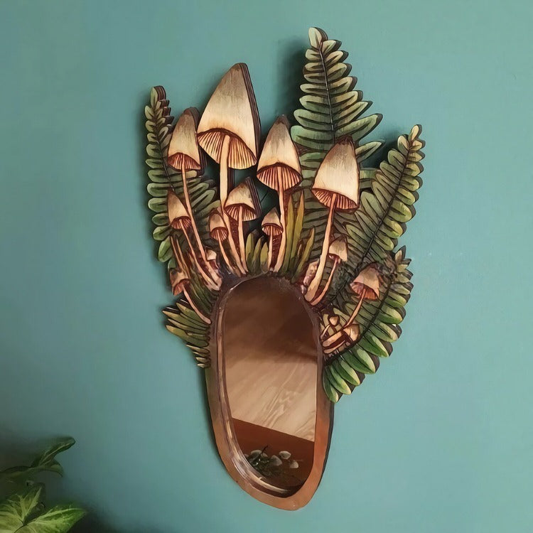Forest Mushroom Wooden Mirror - Y2K Aesthetic Decor for Cozy Cottagecore Rooms