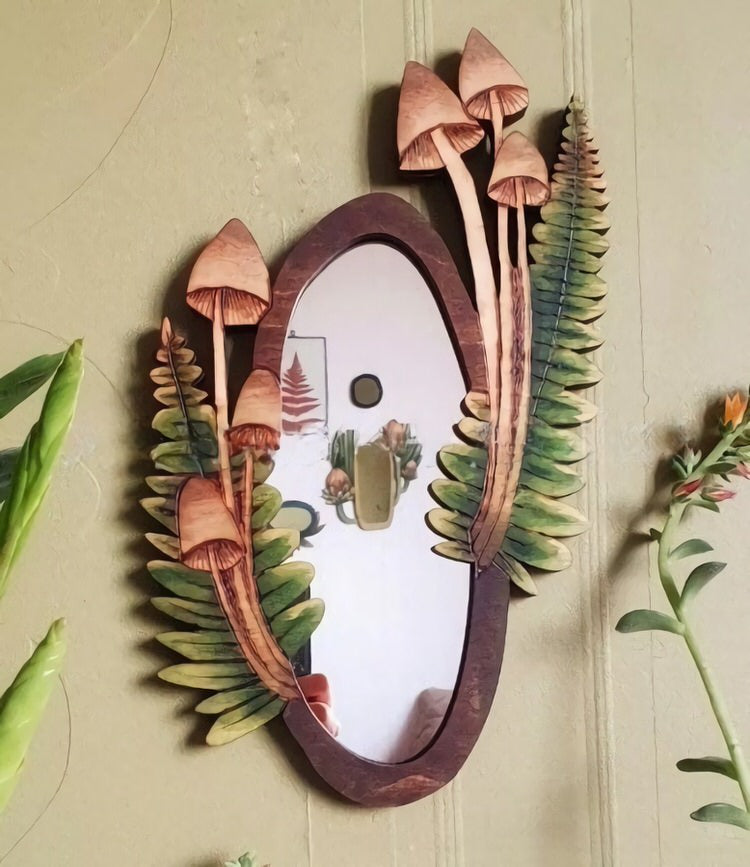 Forest Mushroom Wooden Mirror - Y2K Aesthetic Decor for Cozy Cottagecore Rooms