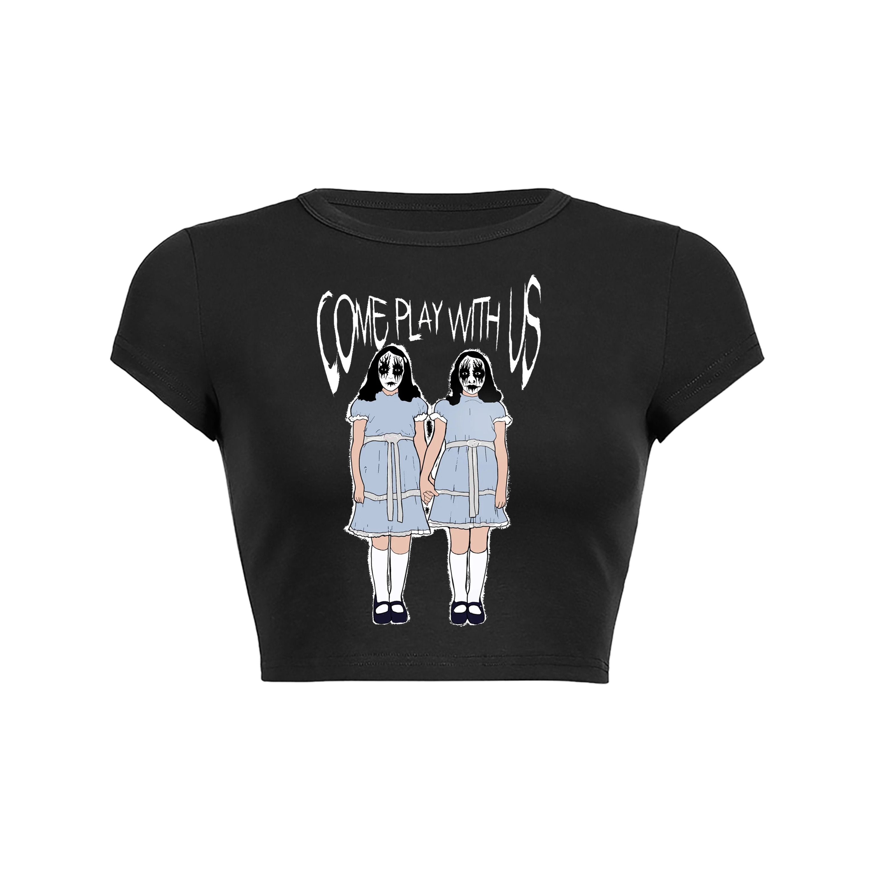 Haunted Twins Y2K Crop Top Tee - Cute Grunge Aesthetic for Coquette Style Lovers