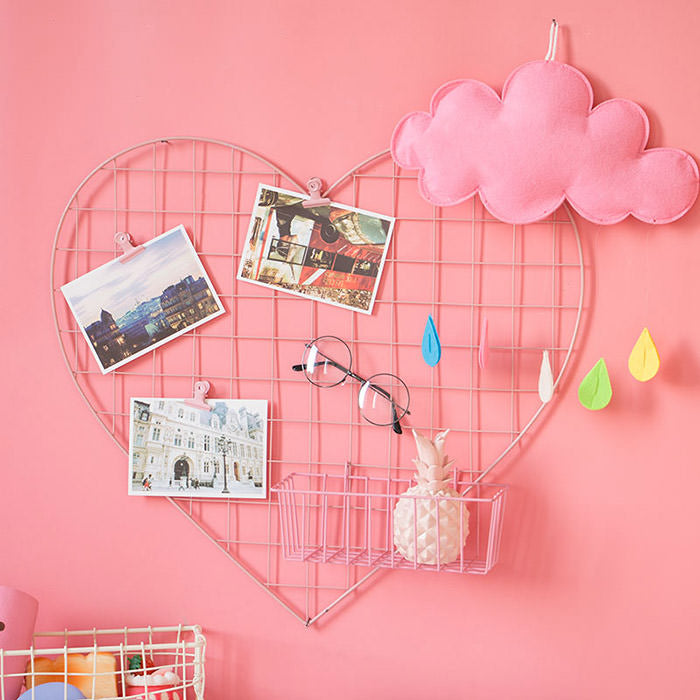 Heart-Shaped Grid Wall Organizer for Aesthetic Room Decor - Y2K, Coquette, and Grunge Styles