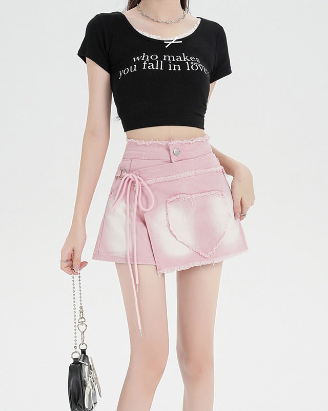 Heart Stealer Y2K Wrap Skort - Cute Pastel Goth & Coquette Aesthetic for Effortless Style