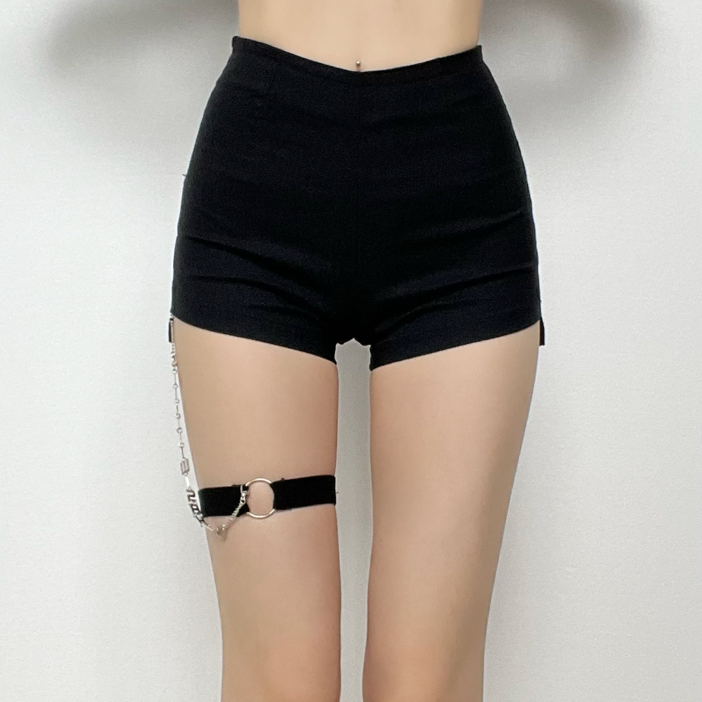High Waist Zip-Up Metal Chain Short Pants - Y2K Grunge Aesthetic Goth Emo Fashion