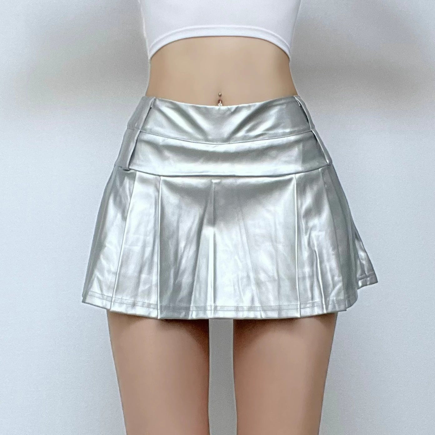 Metallic Pleated Mini Skirt - Y2K 90s Revival Techno Fashion for Grunge & Coquette Aesthetic