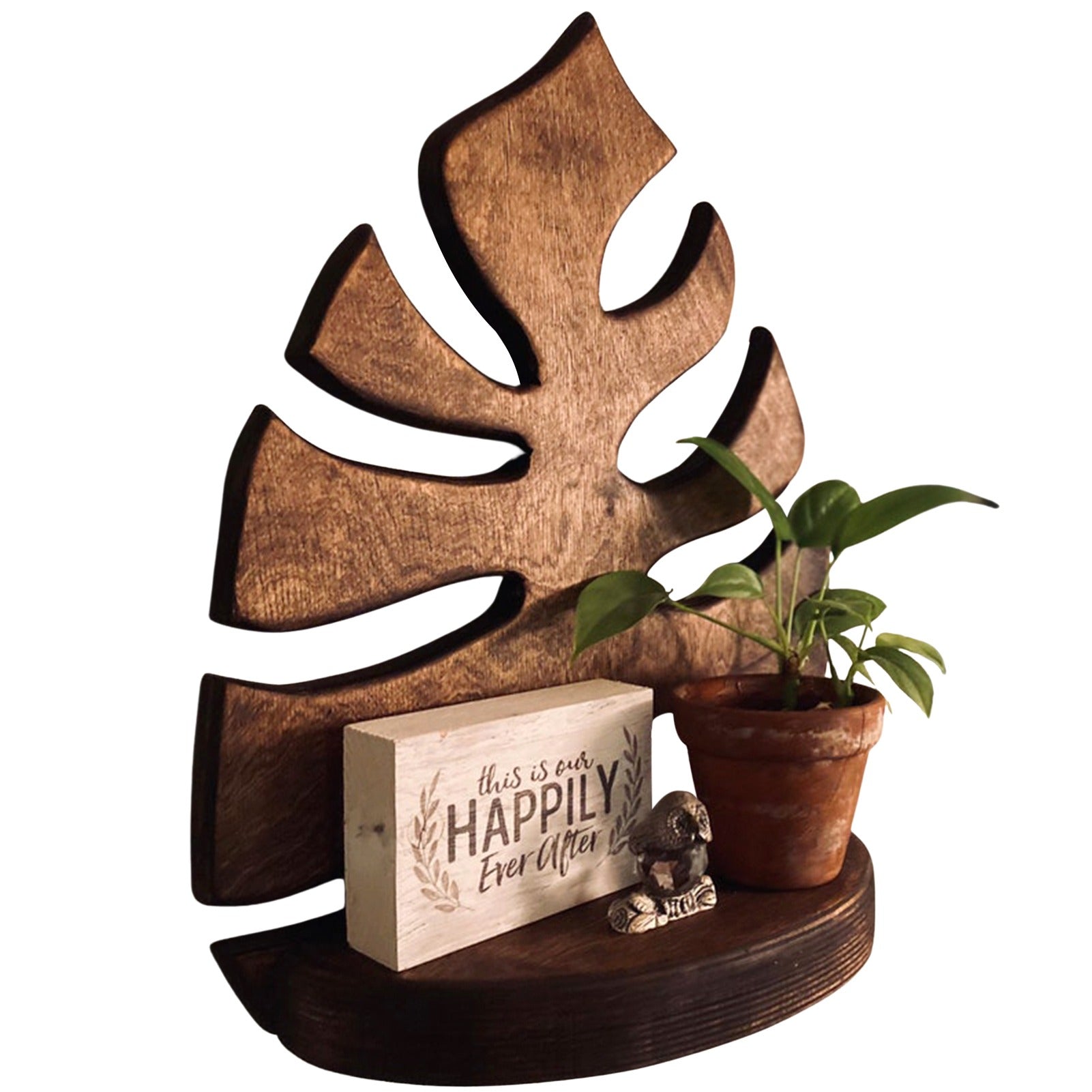 Monstera Leaf Wooden Shelf - Y2K Aesthetic Decor for Cozy Grunge and Coquette Styles