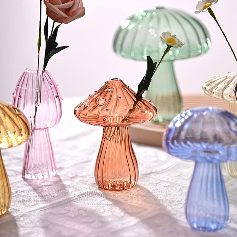 Nordic Mushroom Glass Vase - Vintage Aesthetic Decor for Cottagecore and Y2K Style