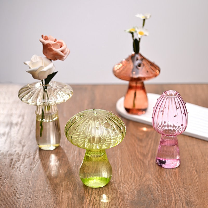 Nordic Mushroom Glass Vase - Vintage Aesthetic Decor for Cottagecore and Y2K Style