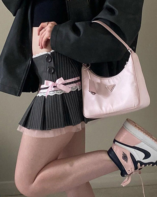 Pinstripe Y2K Coquette Micro-Mini Skirt - Cute Pastel Goth Grunge Aesthetic Fashion
