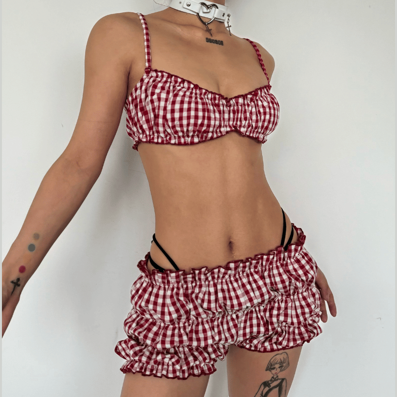 Plaid Print Smocked Cami & Pant Set - Y2K Fashion Meets Coquette Aesthetic for Cute Outfits