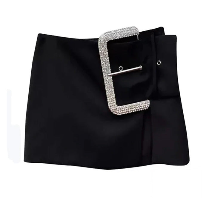 Rhinestone Buckle Mini Skirt - Y2K Fashion, Grunge Aesthetic, Cute Tops, Coquette Style