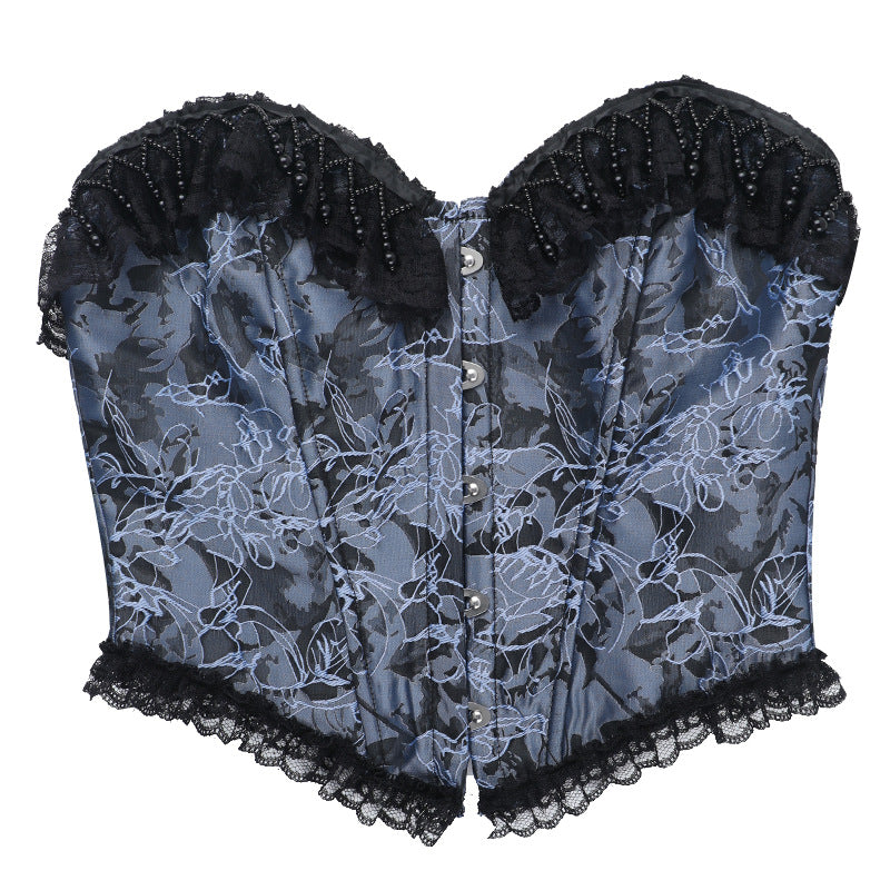 Sweetheart Neck Lace Hem Button Print Tube Top - Y2K Fashion & Coquette Aesthetic
