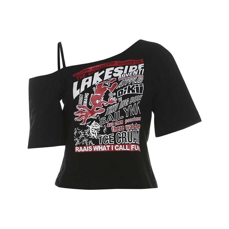 Trendy Y2K Fashion Short Sleeve Hollow Out Letter Print Top - Cute Grunge Aesthetic Style