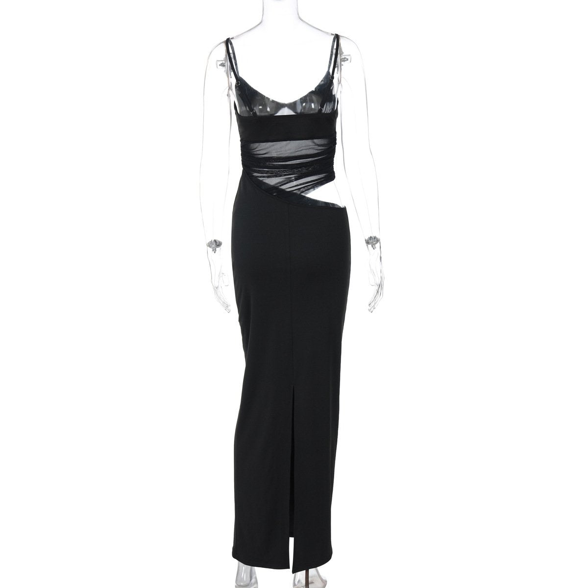 V-Neck Mesh Hollow Out Cami Maxi Dress - Y2K Fashion Meets Coquette Aesthetic Style