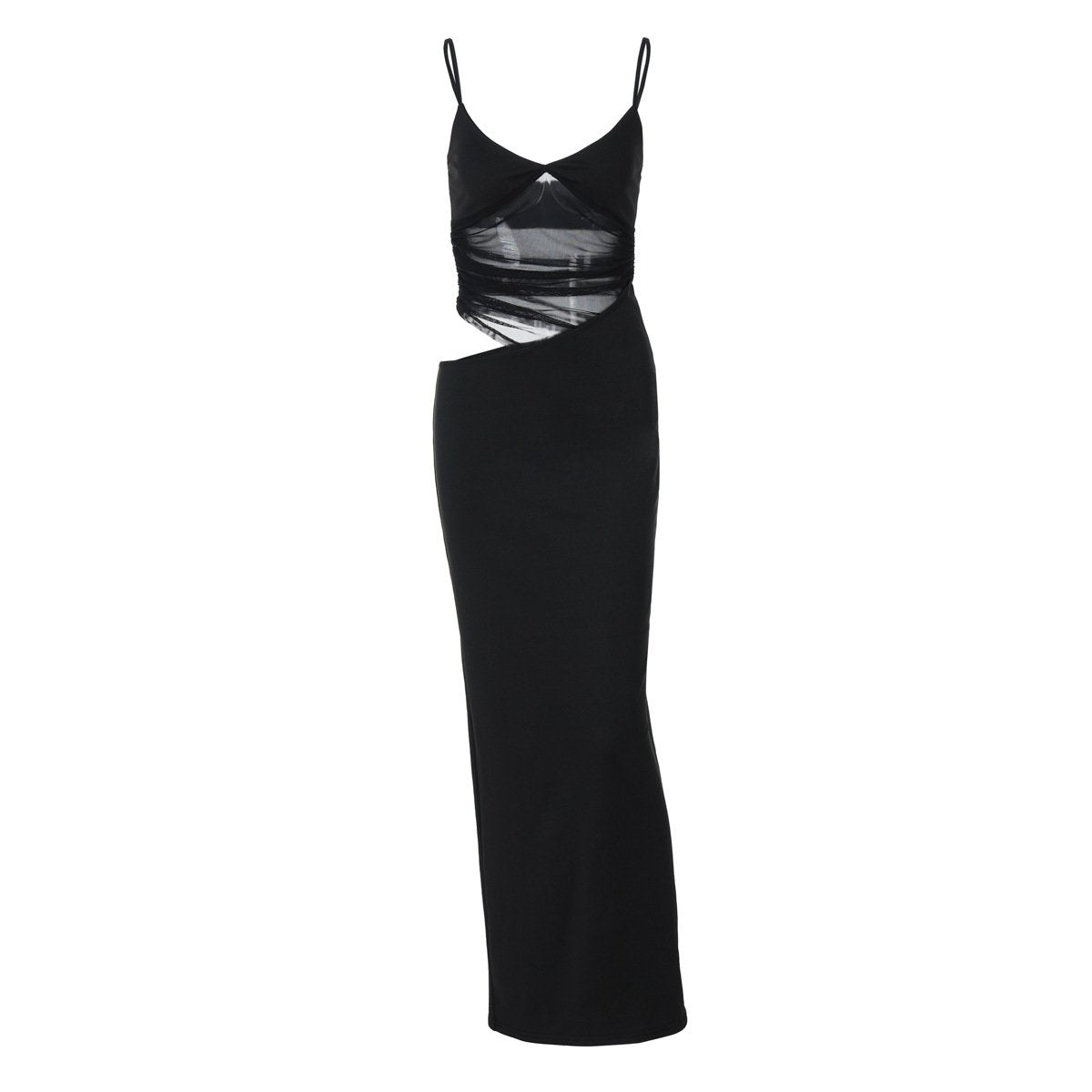 V-Neck Mesh Hollow Out Cami Maxi Dress - Y2K Fashion Meets Coquette Aesthetic Style