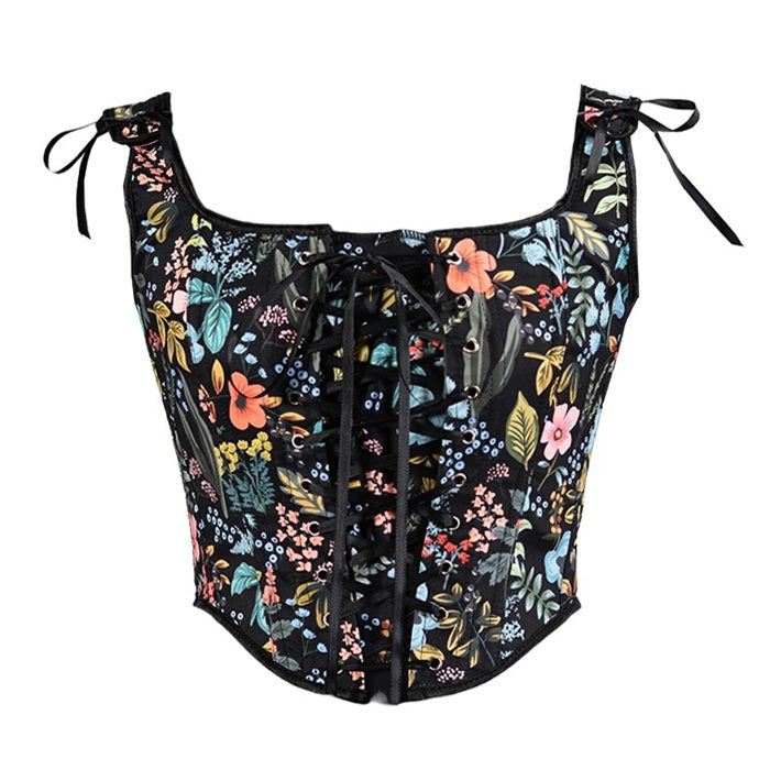 Vintage Floral Print Corset Top | Y2K Aesthetic, Coquette Style, Cute Crop Top