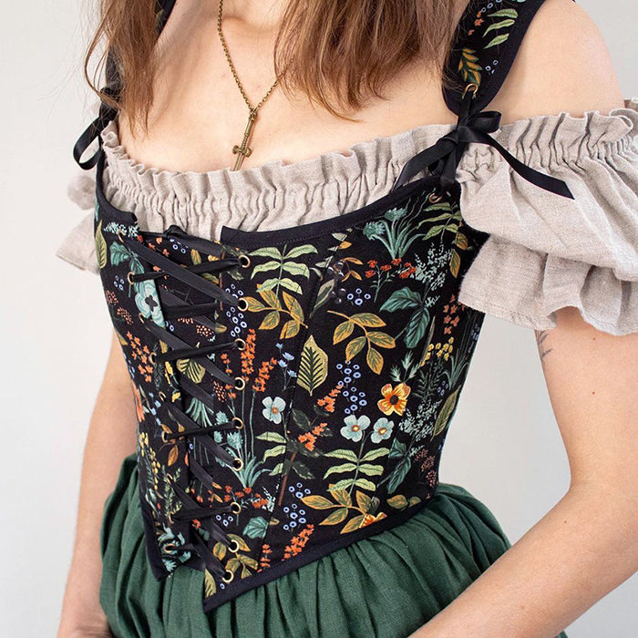 Vintage Floral Print Corset Top | Y2K Aesthetic, Coquette Style, Cute Crop Top