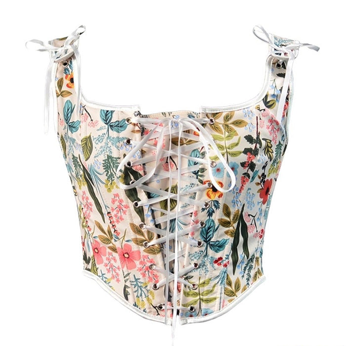 Vintage Floral Print Corset Top | Y2K Aesthetic, Coquette Style, Cute Crop Top