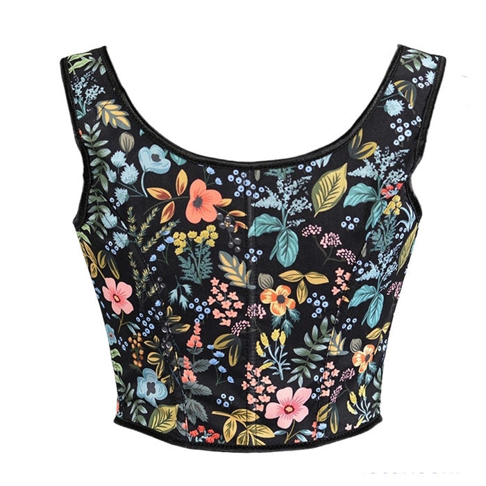 Vintage Floral Print Corset Top | Y2K Aesthetic, Coquette Style, Cute Crop Top