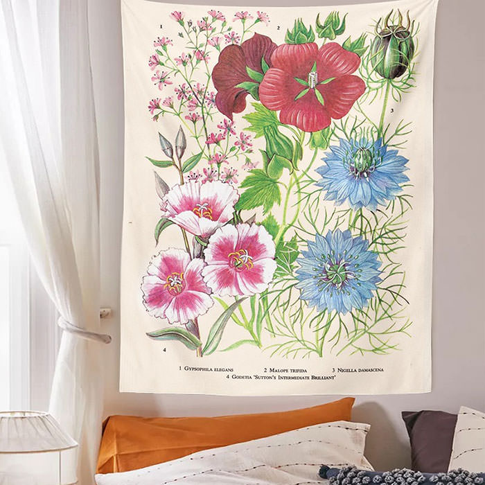 Vintage Flower Wall Tapestry - Aesthetic Home Decor for Y2K, Coquette, and Grunge Styles