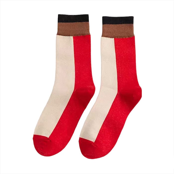 Y2K Aesthetic Color Block Crew Socks - Cute Pastel Goth & Grunge Style Accessories