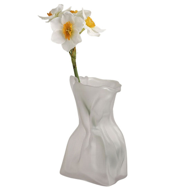 Y2K Aesthetic Crumpled Paper Glass Flower Vase - Cute Home Decor for Grunge & Coquette Styles