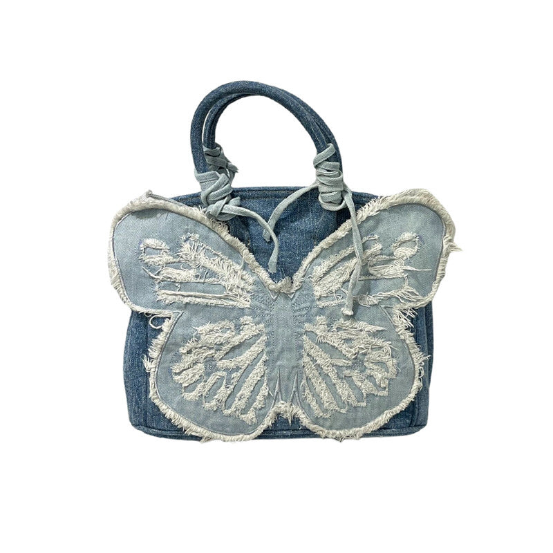 Y2K Aesthetic Denim Butterfly Handbag - Cute Y2K Style for Coquette and Grunge Outfits