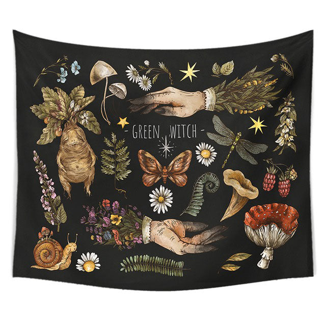 Y2K Aesthetic Green Witch Wall Tapestry - Cozy Cottagecore Decor for Your Aesthetic Room